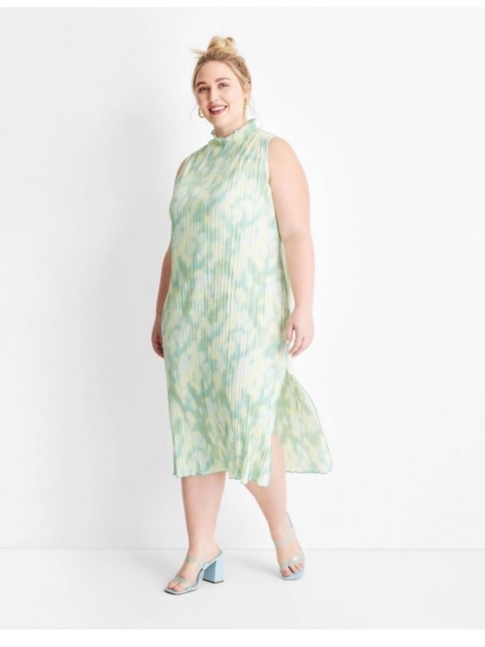 Future Collective Watercolor Plisse Midi Dress